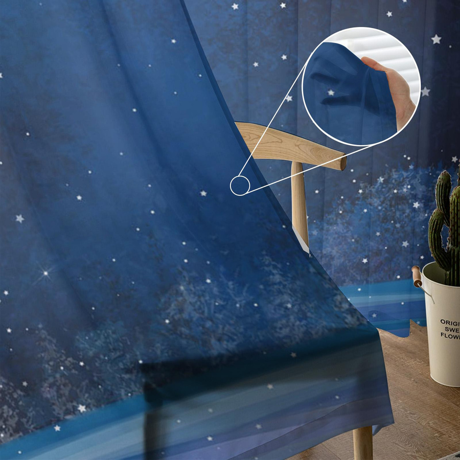 Transparentes Tüllvorhang mit Sternenhimmel Mond und Sternen Motiv von Household supplies MH, Chiffon Voile für Wohnzimmer, Küche oder Schlafzimmer, Breite: 100 cm, Höhe: 250 cm - Bild 1