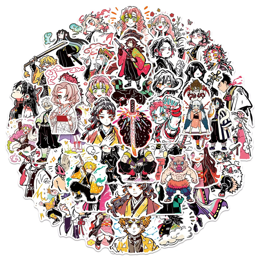 60 Stück Japanische Anime Demon Slayer Graffiti-Aufkleber von Bandai, wasserfeste Sticker Set in Multicolor für Handy, Laptop und Wasserflaschen - Bild 2