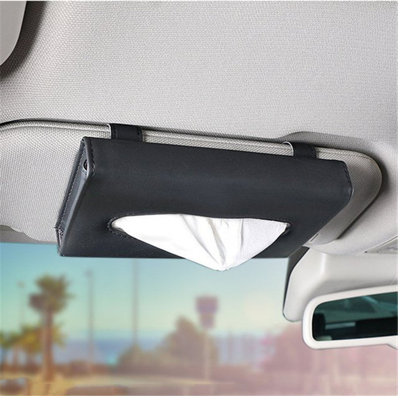 Hängende Auto-Taschentuchbox aus schwarzem PU-Leder für die Sonnenblende - Bild 1