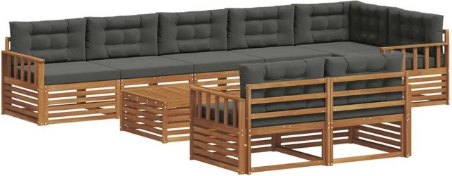 vidaXL Outdoor-Sofagarnitur aus Massivholz Akazie in L-Form, 9-teiliges Set mit Kissen in Anthrazit und Natur - Bild 1