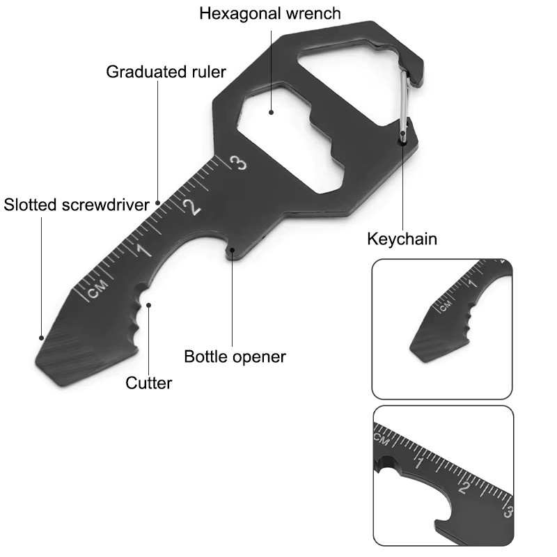 AXE SHAN Multifunktions-Schlüsselanhänger aus Edelstahl in Silber mit Flaschenöffner, Schraubenschlüssel, Schraubendreher und Messlineal für Outdoor-EDC-Einsätze - Bild 3