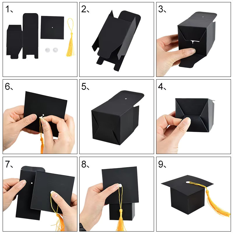 CYZIWEIN Süßigkeitenboxen in Form eines Bachelor-Huts aus Papier für die Abschlussfeier in Schwarz und Weiß - Bild 5