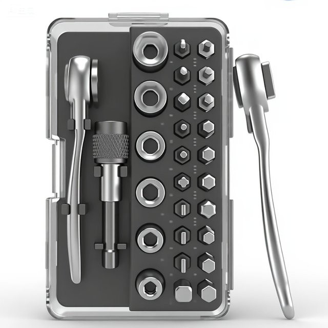 VMAN Ratschen-Schraubendreher-Set in Silber, 72-tändiger metrischer Steckschlüssel- und Bitkopf-Kombination mit kurzem Griff und ultradünnem Design für enge Räume - Bild 1
