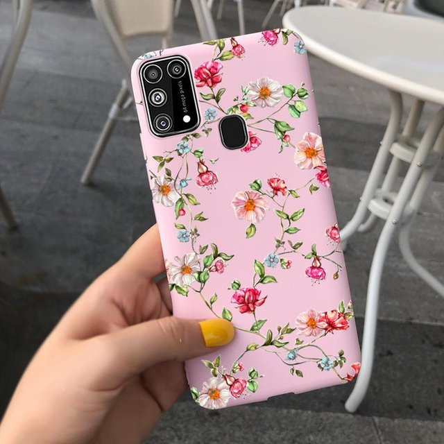 Stoßfeste Silikon Handy Hülle mit Blumen- und Feder-Design für Samsung Galaxy M31 und M31s in Pink - Bild 1