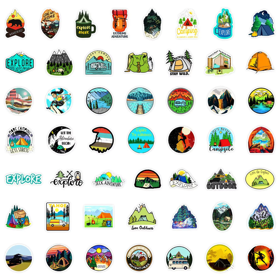 50 Stück Wasserdichte Outdoor Abenteuer Camping Graffiti Aufkleber in Multicolour für Helm und Fahrrad von BulingBulingStickers Shop - Bild 3