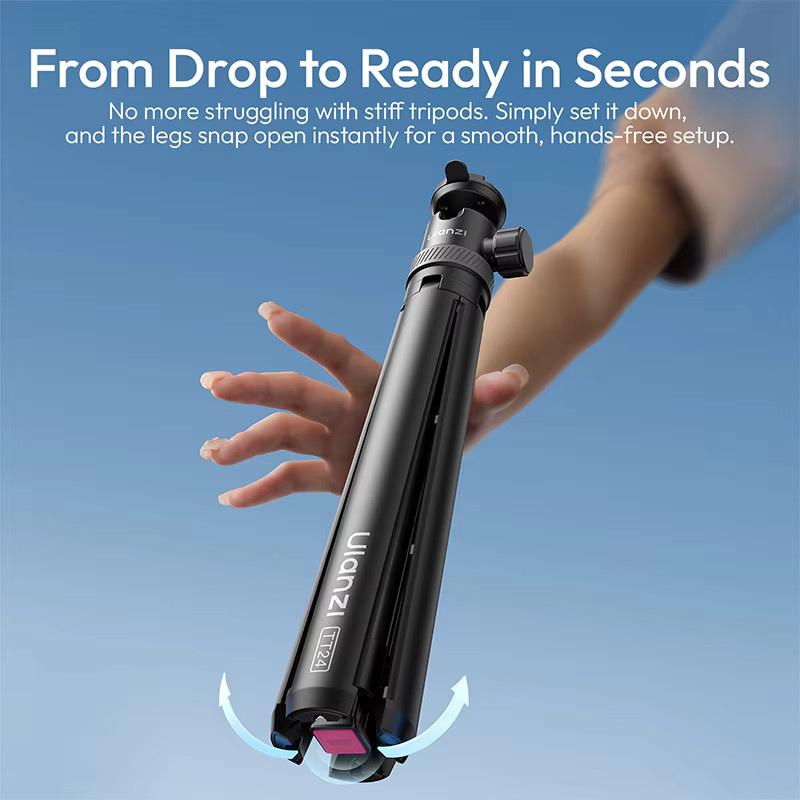 Ulanzi TT24 Quick Release Selfie Stick und vierbeiniger Stativständer für Mobiltelefone und GoPro Action Kameras, Schwarz, 1,5 m - Bild 2