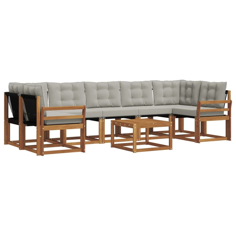 vidaXL Outdoor-Sofagarnitur 8-teilig aus Akazienholz mit Textilene-Bezug und Kissen in Natur und Hellgrau - Bild 2