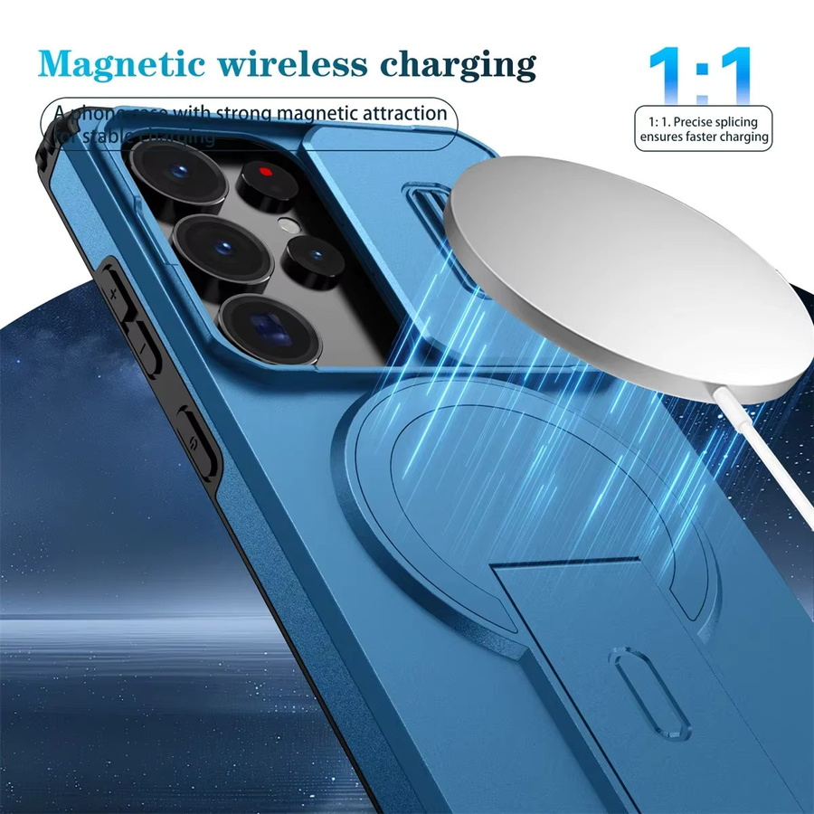 Magnetische Handyhülle mit Ständerabdeckung für Samsung Galaxy S25 FE S24 S23 Ultra S22 Plus A17 A36 A56 A16 A15 A35 A55 in Orange und Blau - Bild 5