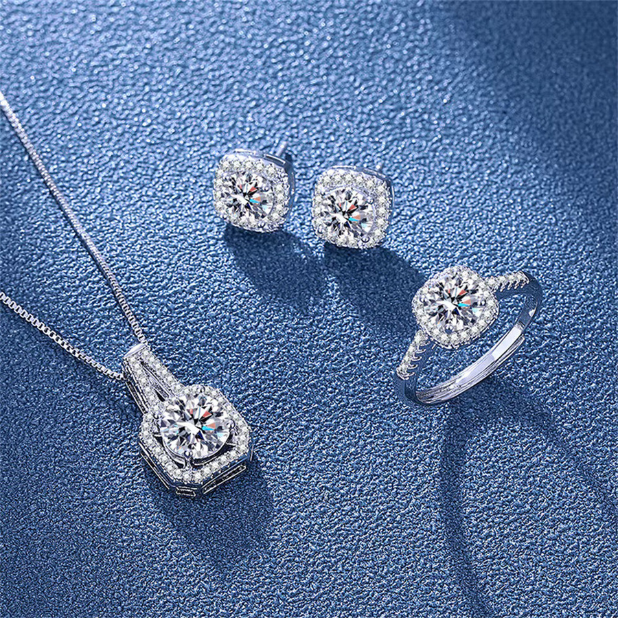 Obega Schmuckset, Halskette, Ohrstecker, Ring, Zirkonia, Silber, Damen - Bild 2