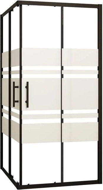 AICA Duschkabine Eckeinstieg mit Schiebetür aus 6mm Nano ESG Glas in Schwarz mit Streifenglas B/T/H: 80 x 80 x 195 cm - Bild 1