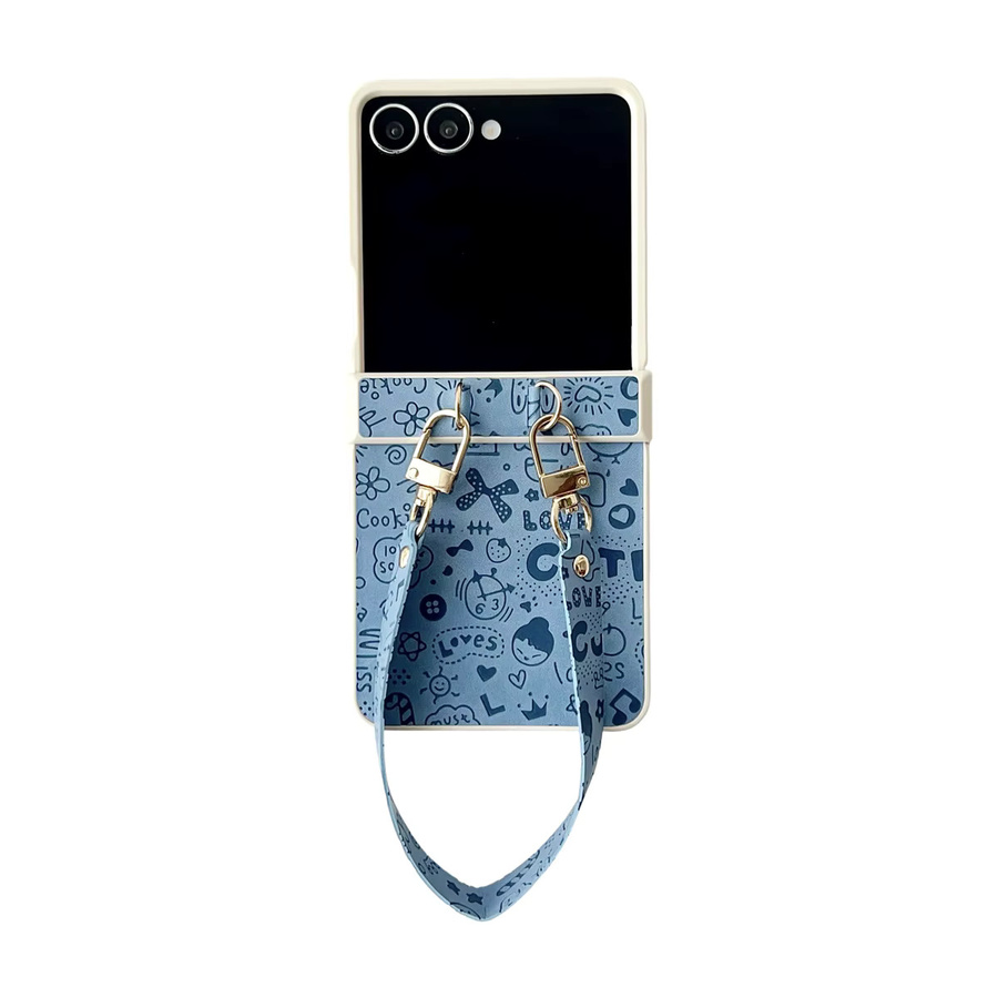 Leder Handyhülle mit Handgelenkschlaufe und Cartoon-Design für Samsung Galaxy Z Flip 6, Z Flip 7 FE, Gelb - Bild 3