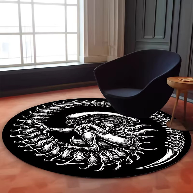 VIKAMA Xenomorph Alien Ouroboros Runder Teppich, Schwarz, Durchmesser: 60 cm - Bild 3