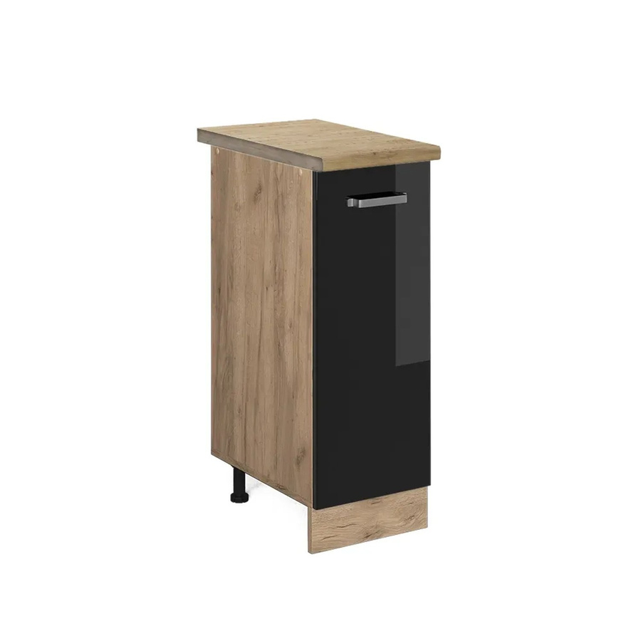 Vicco Apothekerschrank R-Line Schwarz Hochglanz und Goldkraft Eiche, B: 30,0 cm, H: 81,6 cm, T: 60,0 cm - Bild 2