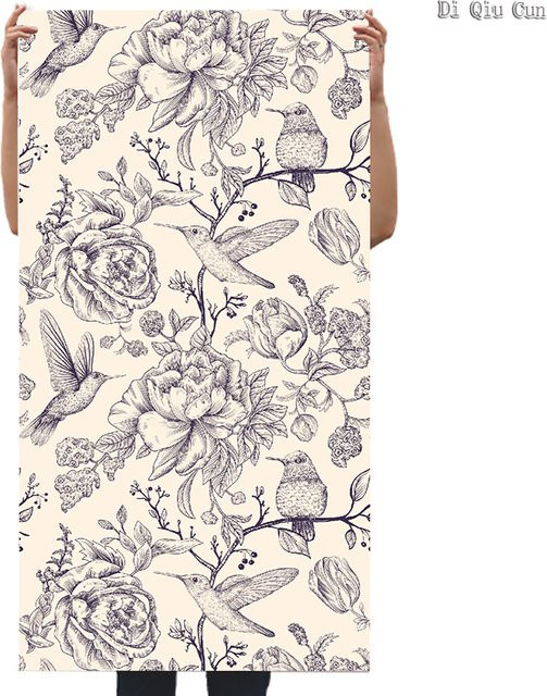Selbstklebende Wandtapete Meihodan mit floralem Motiv aus Rosen, Vögeln und Tinte in Multicolour - Bild 1