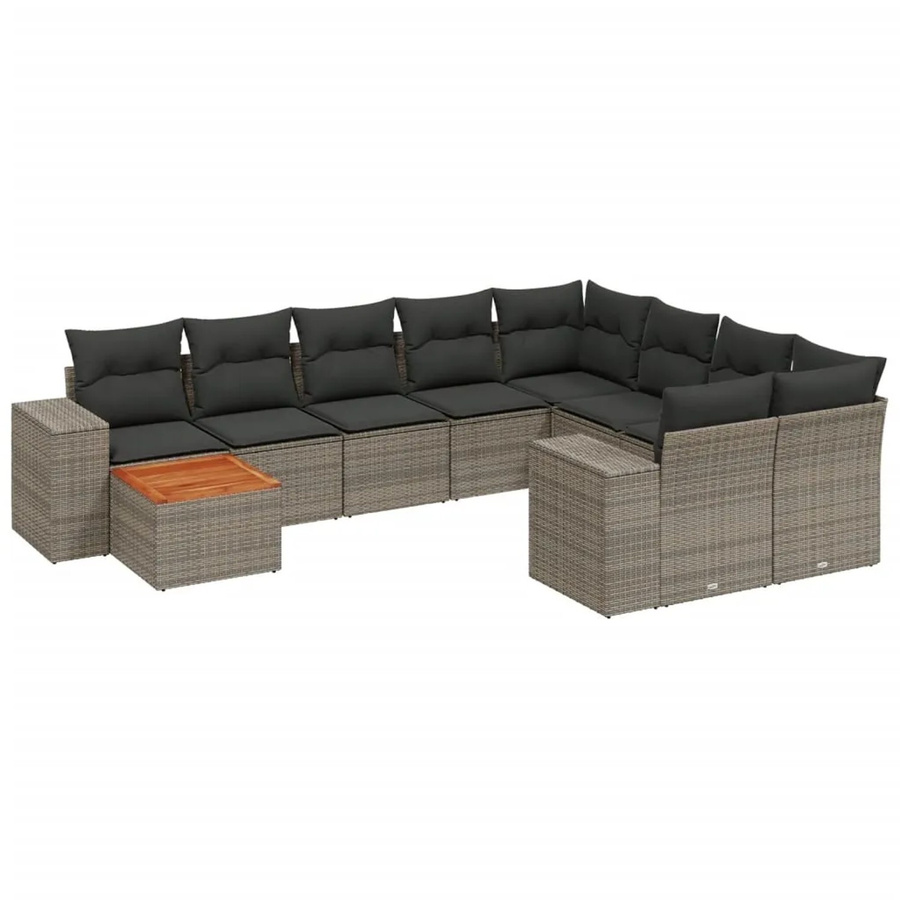 vidaXL 10-tlg. Garten-Sofagarnitur in L-Form aus Polyrattan mit Kissen in Grau - Bild 2