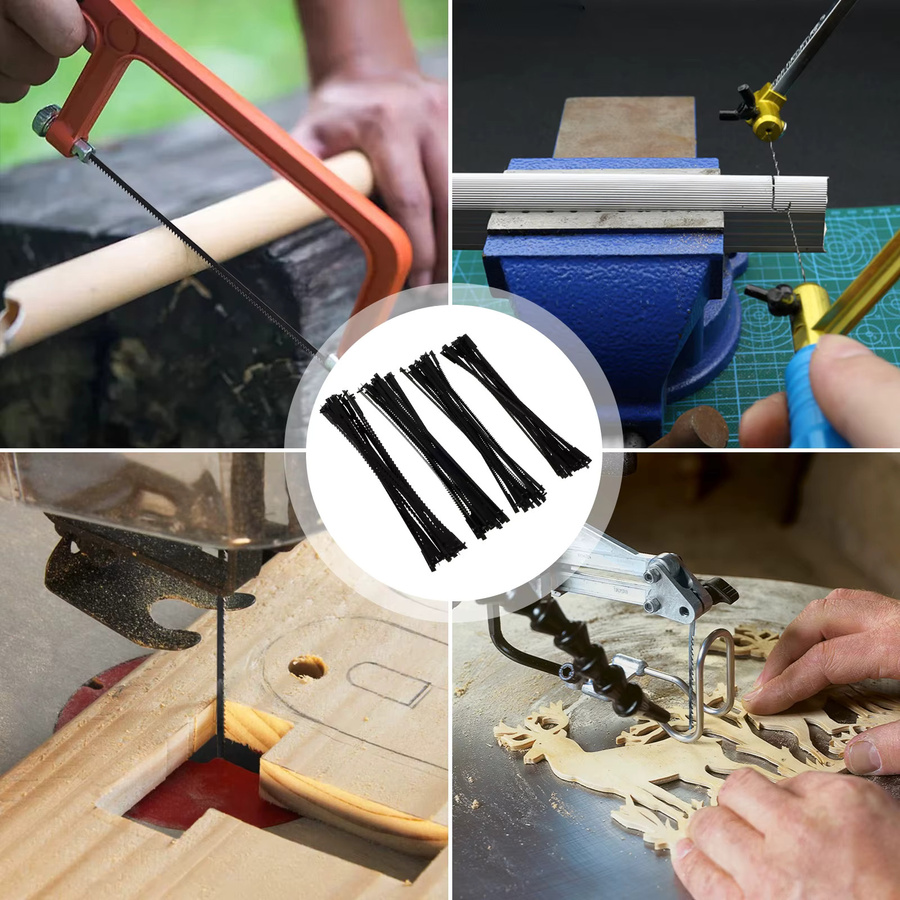 Toorise Dekupiersägeblatt-Set aus Kohlenstoffstahl mit Stiftanschluss für Holz, Kunststoff und Metall, Farbe: Schwarz - Bild 4