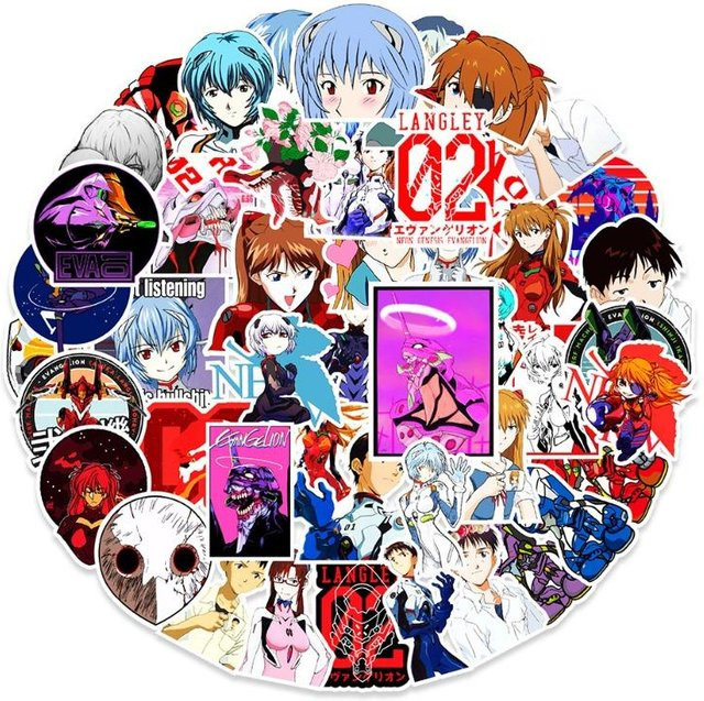 50 Neon Genesis Evangelion Aufkleber mit Shinji Ikari und Asuka Langley Soryu für DIY Dekoration und Studentenjournale, Multicolour - Bild 1
