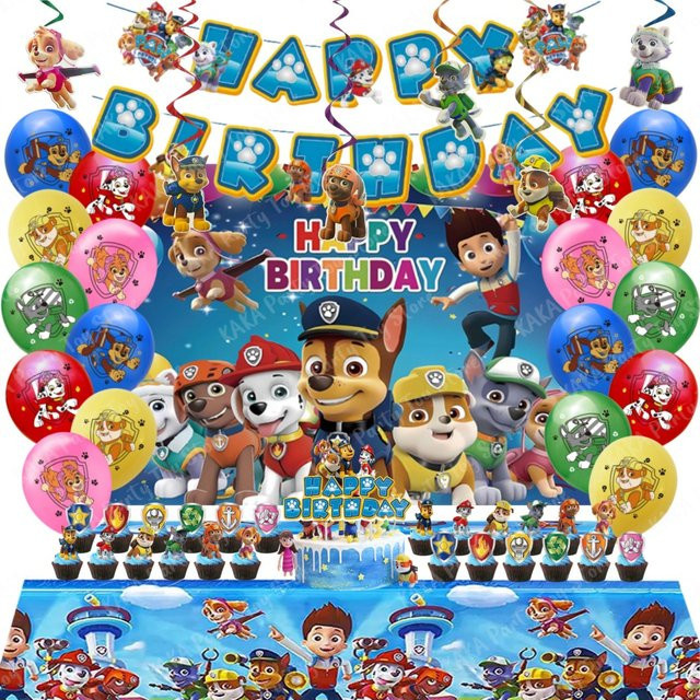 66-teiliges Paw Patrol Geburtstagsdekorations-Set mit Luftballons, Banner, Hintergrund und Tischdecke in Mehrfarbig für Kinderpartys - Bild 1