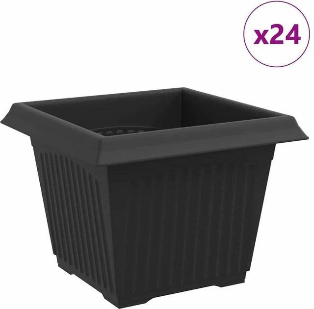 vidaXL Quadratische Blumentöpfe aus Kunststoff, 24er Set, Schwarz, B/T/H: 23 x 23 x 17,5 cm - Bild 1