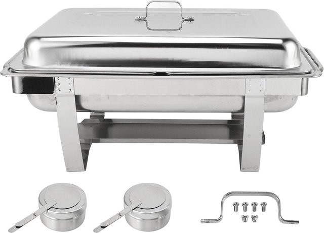 Buffetwärmer Aimo aus Edelstahl mit 2 Fächern und Klappdeckel, Farbe Weiß/Silber, 11 l Volumen - Bild 1