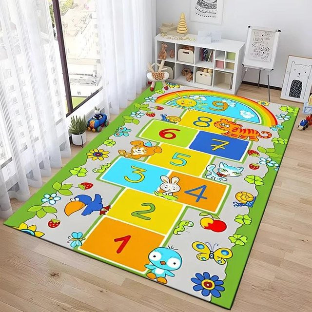 UQIDEHOME Kinder Teppich mit Cartoon-Hüpfspiel für das Kinderzimmer, Waschbar, B/B: 80 x 120 cm, Mehrfarbig - Bild 1