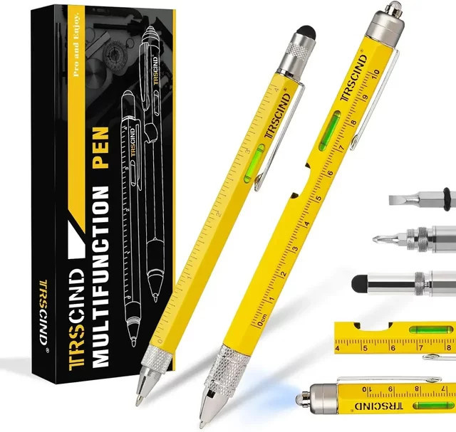 9 in 1 Multi Tool Stift aus Metall in Schwarz als praktisches Werkzeug-Gadget für Männer und Handwerker - Bild 1
