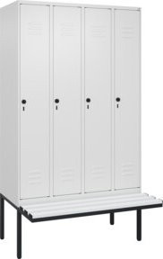 C+P Spind Classic PLUS Garderobenspind mit Bank, 4 Abteile, Sicherheits-Drehriegel, 3 Garderobenhaken, Farbe: Reinweiß, B/T/H: 212 x 120 x 81,5 cm - Bild 1
