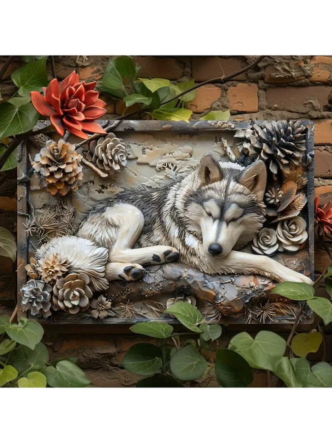 CIFBUY Sibirischer Husky Aluminium-Wandkunst mit 3D-Effekt und Vintage-Blumendekor als Metall-Reliefskulptur für Haus und Garten, Breite: 20,3 cm, Höhe: 30,5 cm - Bild 4