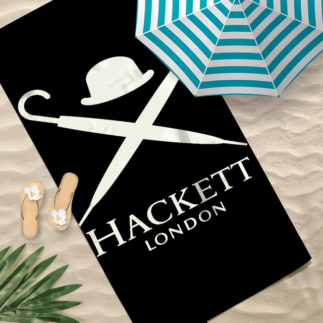 H-Hacketts-S London Strandtuch Schwarz mit maritimen Grafiken, schnell trocknend und weich - Bild 1