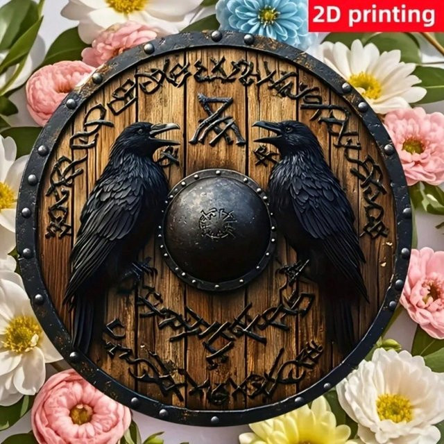 Rundes Retro Metall-Wandschild von CIFBUY mit Nordischen Rabenrunen und Vogel-Motiv, Durchmesser: 20,32 cm - Bild 1