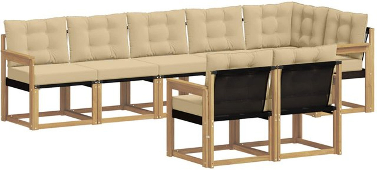 vidaXL Outdoor-Sofagarnitur aus Akazie mit 8-teiligem Set und Kissen in Weiß und Beige - Bild 1