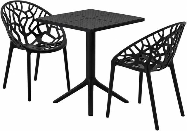 DELUKE Gartenmöbel-Set SOFIA mit Tisch und 2 Stühlen aus Kunststoff in Schwarz, B/T/H: 180 x 180 x 80 cm - Bild 1