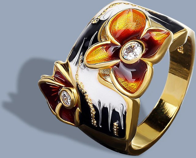 YIRAN Ring Damen, Emailleblumen, Zirkon, Jubiläumsdinner - Bild 1