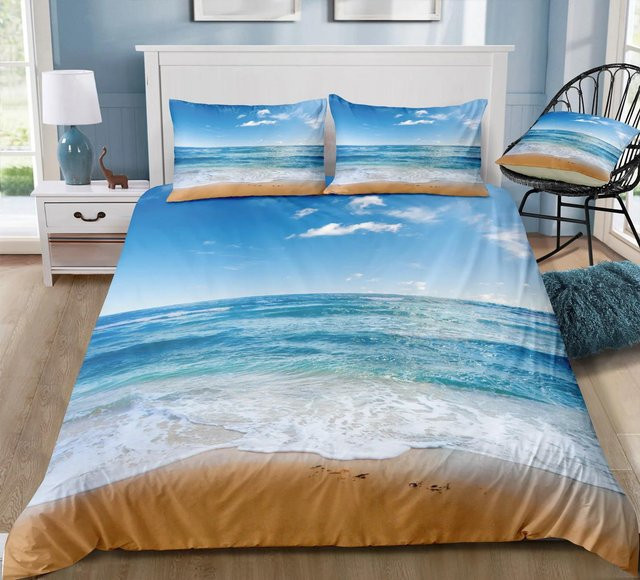 JMG Household Supplies Bettwäscheset Küstenlandschaft mit Sonnenaufgang und Sonnenuntergang, Blau, B/H: 135 x 200 cm - Bild 1