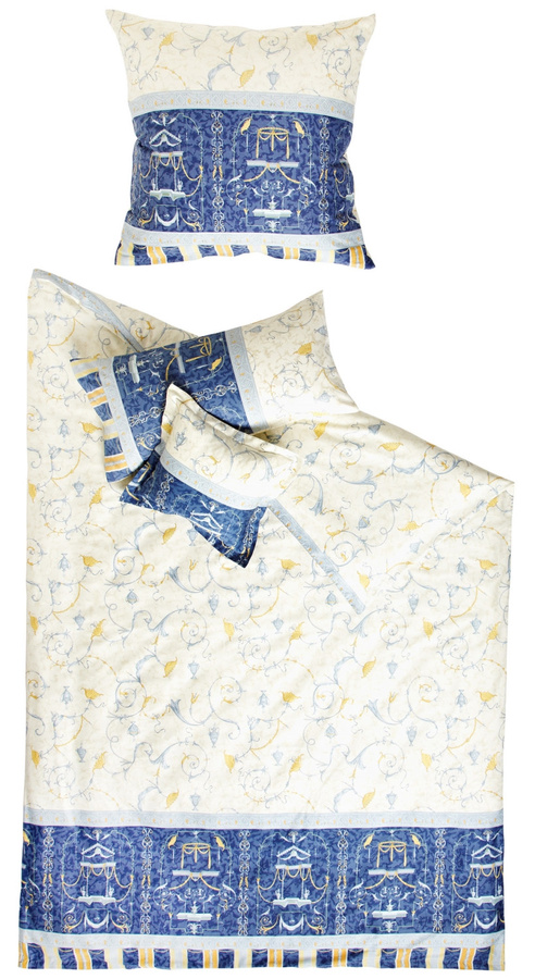 Bassetti Satin Bettwäsche OPLONTIS Mako-Satin mit floralem Design in Blau, bestehend aus Bettbezug und Kissenbezug mit Reißverschluss - Bild 1