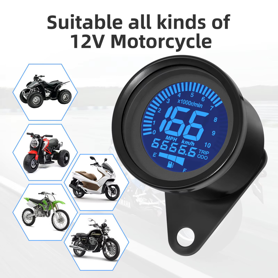ZMFJH Digitaler Motorrad Tachometer Retro LCD Kilometerzähler und Kraftstoffanzeige in Schwarz für Roller und ATV DC12V - Bild 3