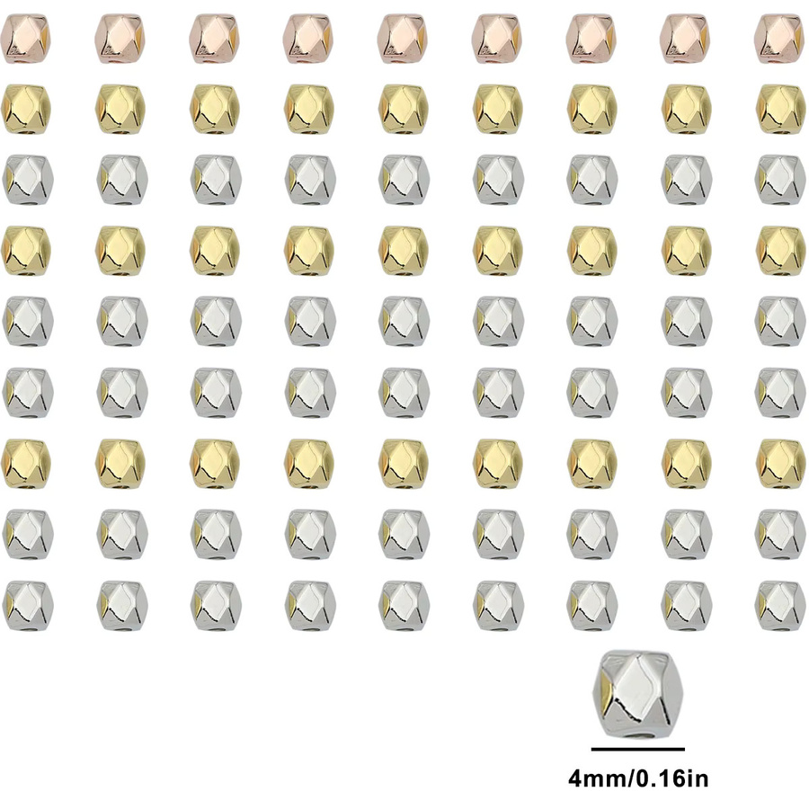 Distanzperlen Gold versilbert, facettiert, polygonal, 4 mm, Unisex - Bild 2