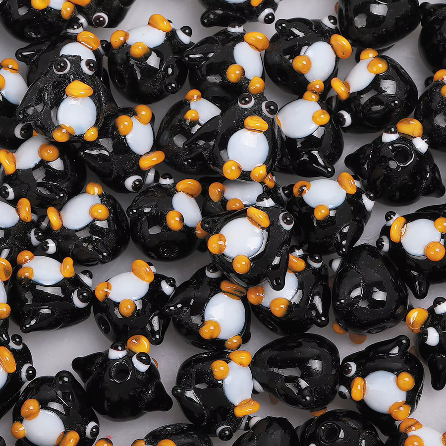 NASSBORO Glas Perlen, Schwarz, Pinguin, 5 Stück - Bild 3