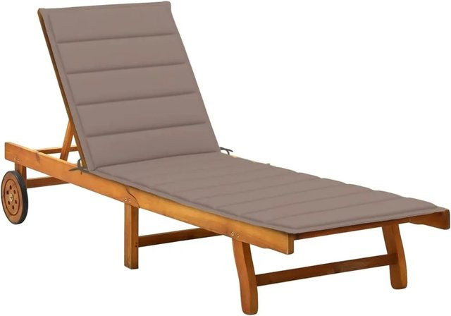 vidaXL Sonnenliege aus Akazie Massivholz mit Auflage in Taupe, verstellbare Kopfstütze und Rollen - Bild 1