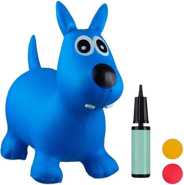Relaxdays Hüpftier Hund Kunststoff Blau mit Luftpumpe - Bild 1