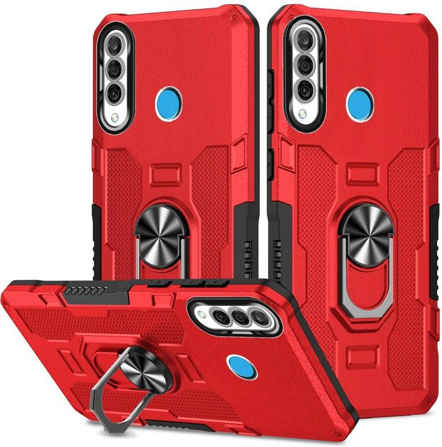 Stoßfeste Panzerhülle für Huawei P30 Lite mit Ringständer und Bumper in Rot - Bild 1
