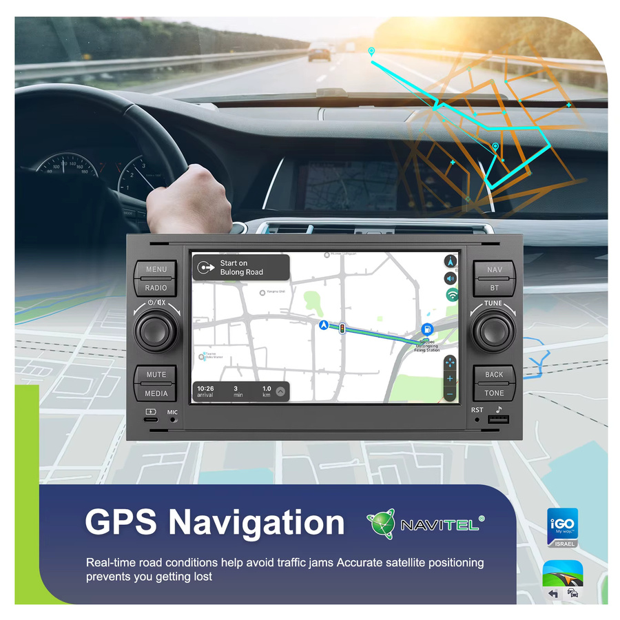 Camecho Auto Radio mit 4 GB RAM und 64 GB Speicher für Ford Focus 2, Mondeo, S-Max, C-Max, Kuga, Fiesta und Fusion in Schwarz mit drahtlosem CarPlay und Android Auto - Bild 3