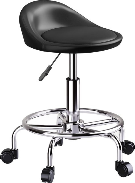 HOMCOM Rollhocker mit Rückenlehne höhenverstellbar Schwarz 59-75 cm 360 Grad drehbar mit Kunstleder und Rollen - Bild 1