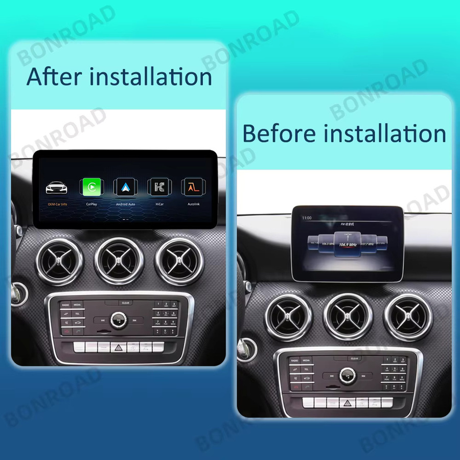BONROAD Auto-Multimedia Autoradio mit 10,25 Zoll Touchscreen, Wireless CarPlay, Android Auto und GPS für Mercedes Benz A-Klasse, GLA, CLA (W176, X156, C117) NTG 4.5 5.0, Schwarz - Bild 3