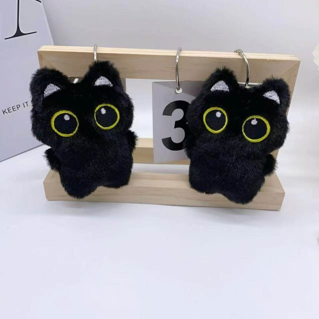 Potdemiel Schwarze Katze Plüschtier Schlüsselanhänger, Schwarz - Bild 1