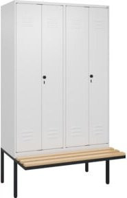 C+P Classic PLUS Spind mit Sitzbank, 4 Abteile, Schwarz-Weiß, B/T/H: 212 x 120 x 81,5 cm, Sitzfläche aus Buche-Hartholz und Sicherheits-Drehriegel - Bild 1