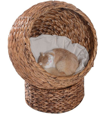 PawHut Katzenhöhle aus Wasserhyazinthe in Braun mit Flanell-Kissen, B/H/T: 42 x 60 x 50 cm