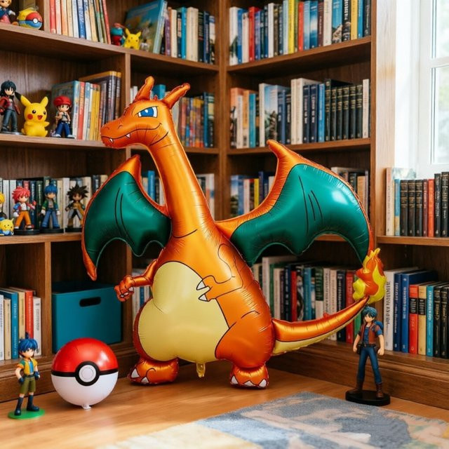 Potdemiel Pokemon Ballon, 3D Feuer speiender Drache Pikachu Folienballon - Bild 1