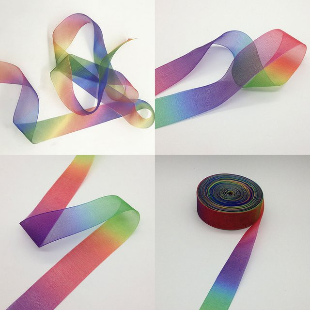 Regenbogen Streifen Organza Band in Mehrfarbig für Geschenkverpackungen und Blumenstrauß, 10 Yards - Bild 1