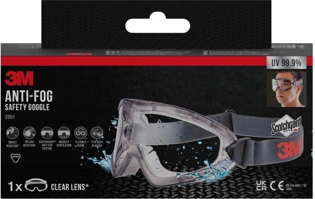 3M Schutzbrille mit Scotchgard Anti-fog Beschichtung und indirekter Belüftung in Transparent/Weiß - Bild 1